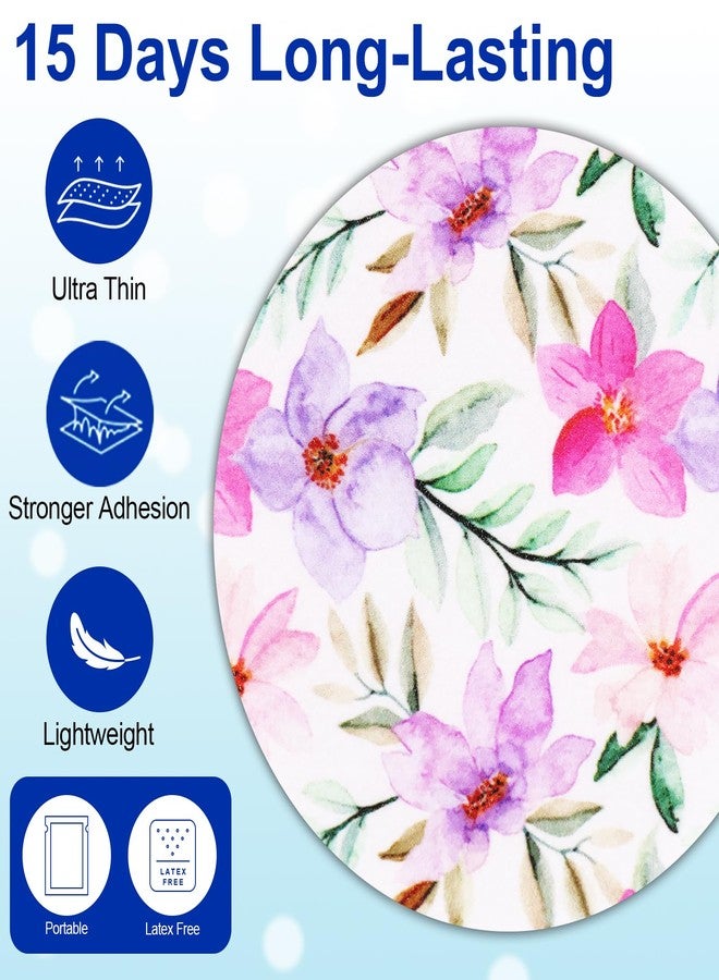 HONYOU 15Pack Freestyle Bandage for Libre 3 Plus Sensor Covers Waterproof, 15 Days Libre 3 Overpatch Tape Floral Pattern CGM Adhesive Patches Without Hole - Image 3